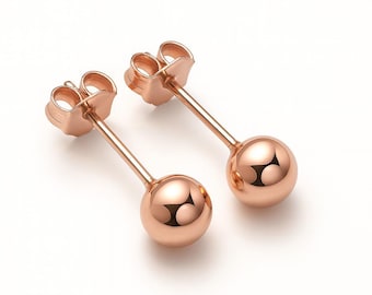 925 Sterling Silver Earrings Ball Rose Gold push backing 1 Pairs set of Ball Earring polished.