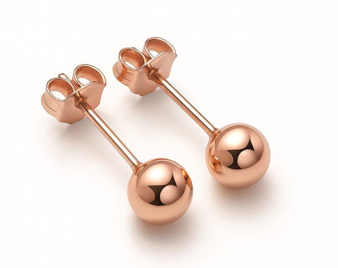 925 Sterling Silver Earrings Ball Rose Gold push backing 1 Pairs set of Ball Earring polished.