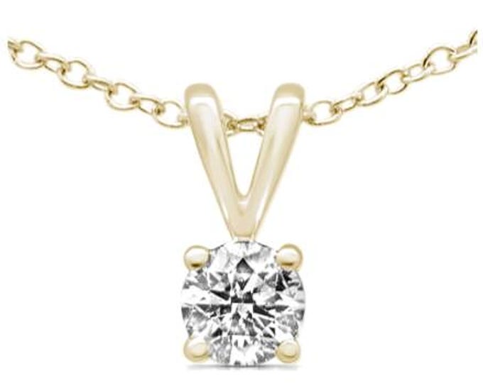 14k Gold Round Diamond Solitaire Pendant Necklace 18" Long