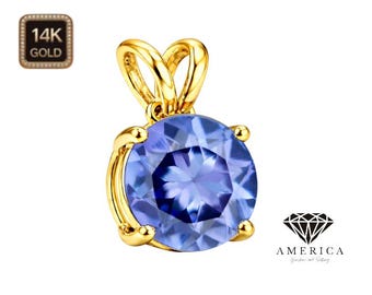 Natural Tanzanite  Pendant Solitaire 14K Gold Pendant Only Real Gold with Natural Tanzanite   Gemstone