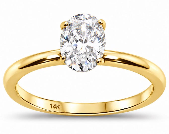 OVAL Ring Plain Band In Rose gold , or yellow gold or white gold, OVAL , Moissanite, Lab Grown Diamond.