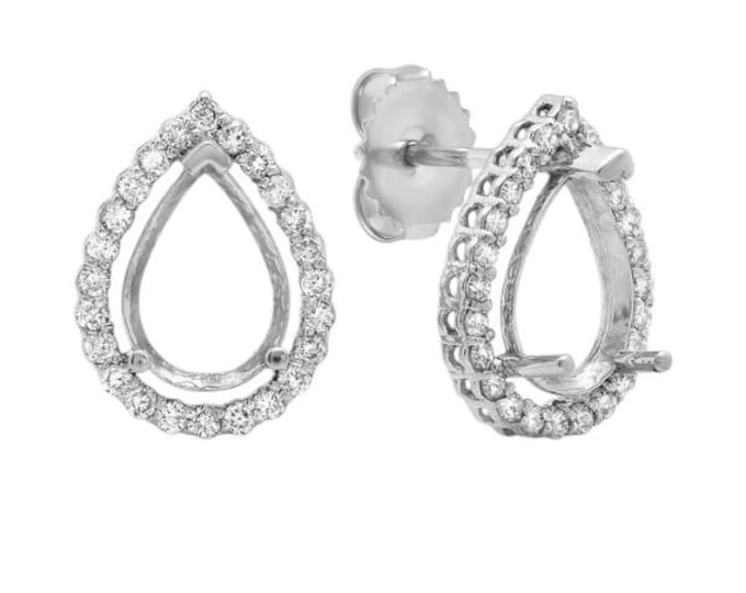 Natural Diamond 14K White Solid Gold Pear Shape Mounting with Variable center stone available.