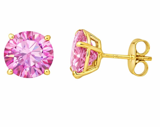 PINKMoissanite Diamond 14K Solid Gold Earrings Thin 22 Gauge earrings stud Real 14K Gold sold 1 Pair Push backing.