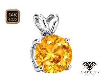 Natural citrine Pendant Solitaire 14K Gold Pendant Only Real Gold with Natural citrine Gemstone