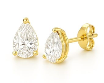 Moissanite Diamond  14K Solid Gold Pear Shape Stud  Earrings In Push Backing sold in 1 pair.