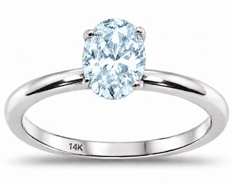 OVAL Natural Aquamarine Ring Plain Band In Rose gold , or yellow gold or white gold, OVAL Shape.