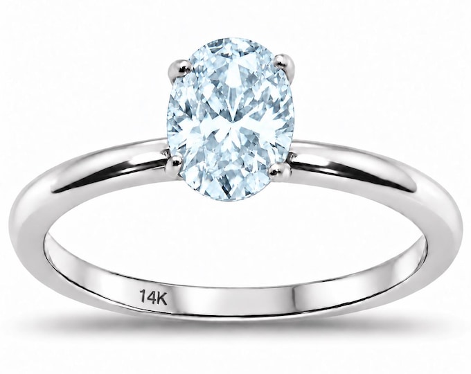 OVAL Natural Aquamarine Ring Plain Band In Rose gold , or yellow gold or white gold, OVAL Shape.
