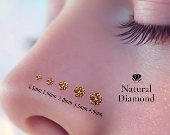 Chocolate Natural Diamond S1 14K  Gold Nose Stud 20 GA Piercing , Real Gold 14K , 20 GAUGE 6mm post length.
