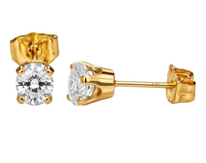 Moissanite Diamond 14K Solid Gold Earrings NON Basket earrings stud Real 14K Gold sold 1 Pair Push backing.