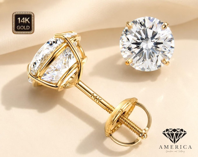 14K Yellow Gold Earrings  4 Prong Basket 20 Gauge earrings stud Real 14K Gold sold 1 Pair Screw backing Sold 1 pair 5mm 6mm 7mm 8mm.