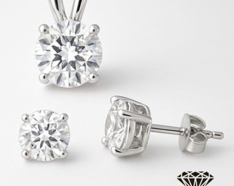 Sterling Silver Ring 925 Round Set of Earrings and Pendant Round Set Variant of CZ or Moissanite Gift, Birthday, Anniversary.