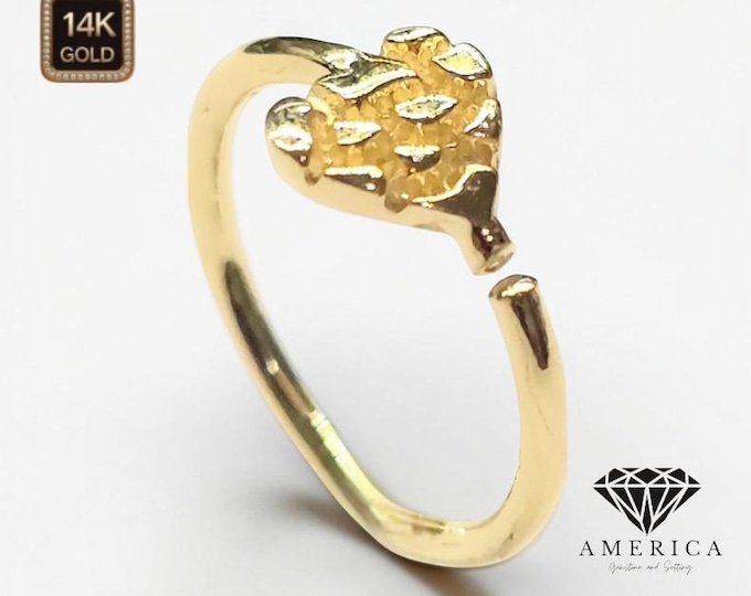 14K Gold Nose Piercing , Real Gold 14K , Hoop Nose Ring nugget 20 GAUGE , Real Gold , Nostril Piercing sold 1 piece.