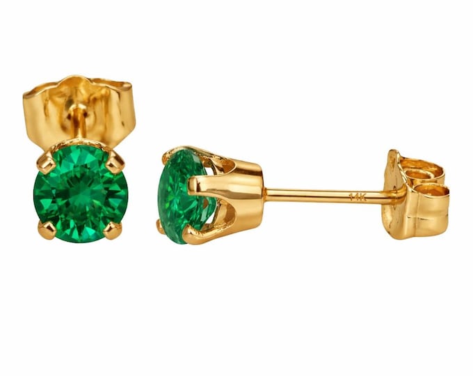 Lab Emerald 14K Solid Gold Earrings Non Basket earrings stud Real 14K Gold sold 1 Pair Push backing.