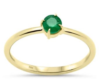 0.27ct G SI 14K Yellow Gold Emerald Gemstone or Blue Sapphire with 14K White Gold Thin Band 1.50 MM.