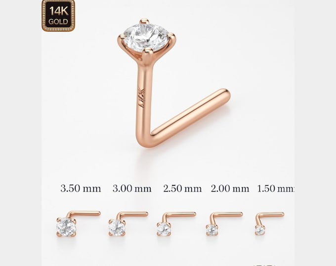 Moissanite Diamond 14K Rose Gold Nose Stud 20 GA Piercing , Real Gold 14K ,  20 GAUGE sold 1 piece Pass Diamond Tester.