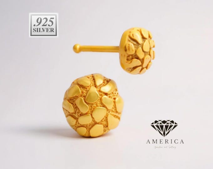 Nugget 925 Sterling Silver L shaped Nose Stud 20 GA, Large round nose stud and round shape.