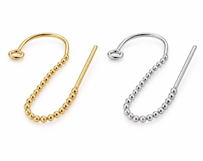 14K SOLID GOLD U-Threader Bead Chain Ear wire Earring Threader Earrings, Pull Through Chain Drops, Long Dangle Earring sold 1 piece