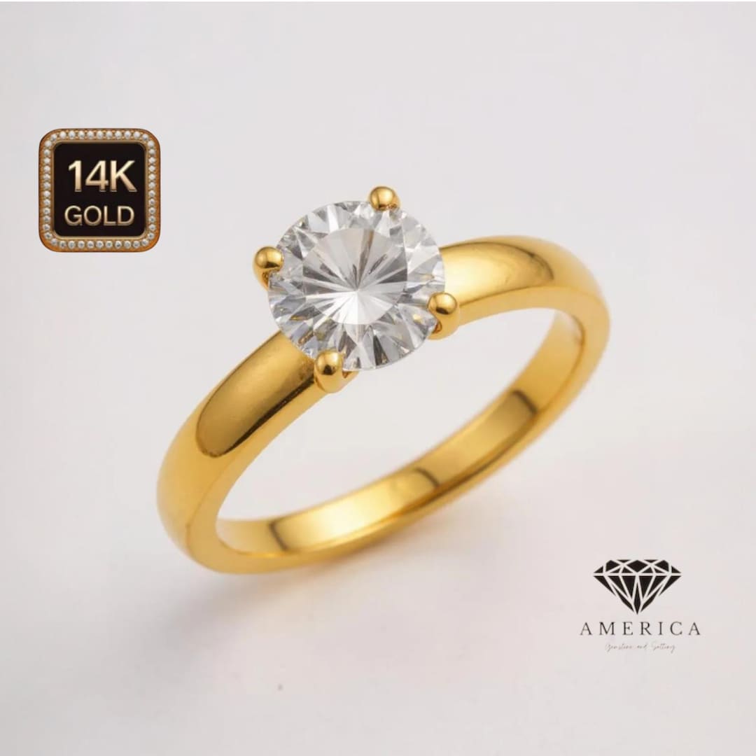 LAB GROWN DIAMOND 14K Solid Gold Engagement Ring 1 Carat Round With 4 ...