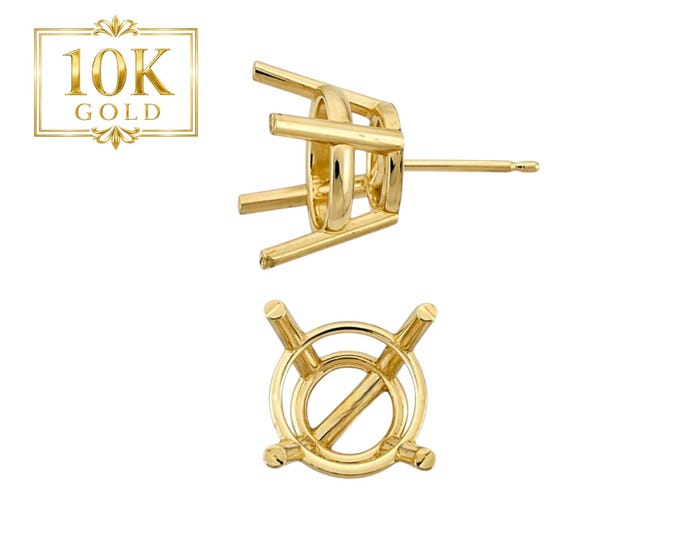 10K Real Gold Mounting 4 Prong Basket Round Basket Earring Setting Sold 1 piece Thickness 20 GA.
