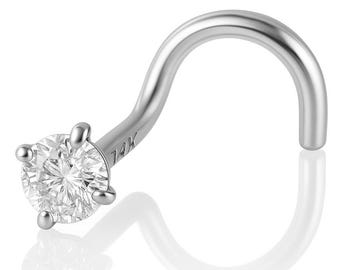 Lab Grown Diamond 14K White Gold Nose Stud 20 GA Piercing , Real Gold 14K ,  20 GAUGE sold 1 piece Lab Grown Diamond VVS1/EF .