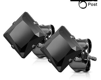 Black IP Plated Surgical Stainless Steel Steel sold in 1 Pair earrings Stud Men's Stud.