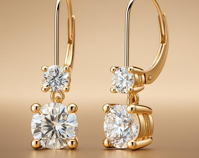 LAB GROWN DIAMOND VS1 14K Solid Gold Lever Backing Earrings In Round Cut sold in 1 pair.