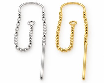 14K SOLID GOLD U-Threader Bead Chain Ear wire Earring Threader Earrings, Pull Through Chain Drops, Long Dangle Earring sold 1 piece