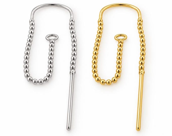 14K SOLID GOLD U-Threader Bead Chain Ear wire Earring Threader Earrings, Pull Through Chain Drops, Long Dangle Earring sold 1 piece