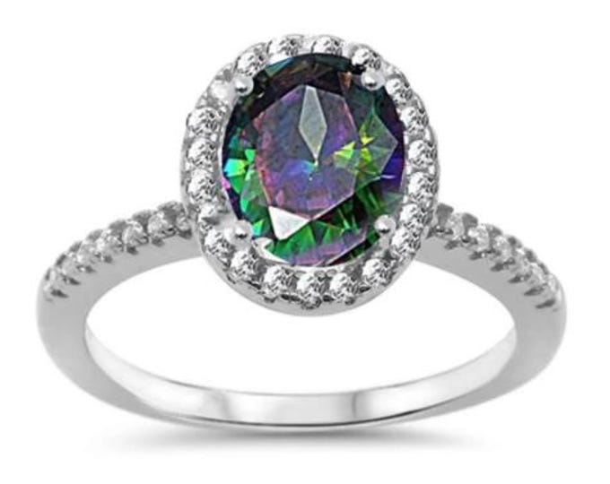 Oval 925 Sterling Silver Oval Shape Engagement Ring Sizes 5-10 Cubic Zircon.