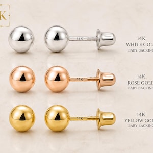 Örhängen i 14K äkta guld, polerade, kulformade, med skruvbaksida. Säljs i 1 par.