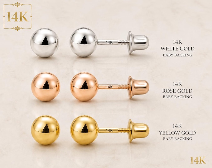 14K Real Gold Polished Ball Shape Earrings  in Screw Backing Sold in 1 pair.