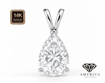 Natural Gemstone 14K Real Gold Natural Gemstone Pear Shape with 3 Prong Basket Pendant only.