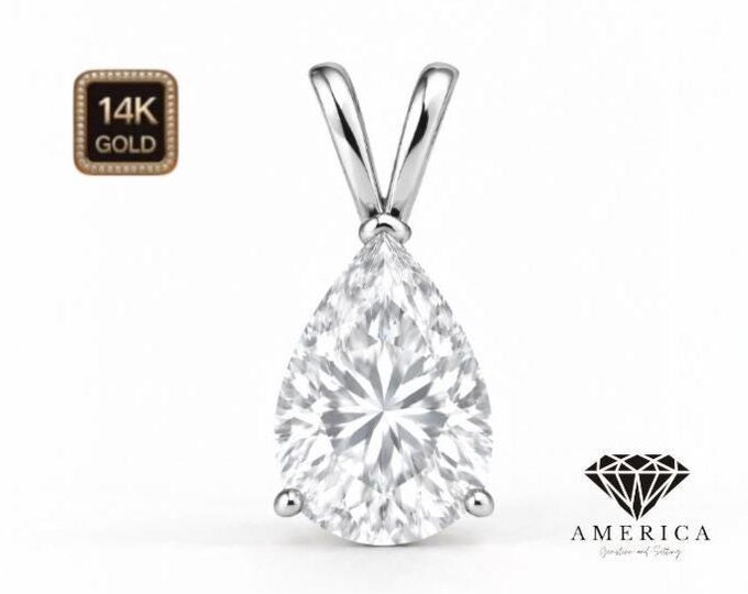 Natural Gemstone 14K Real Gold Natural Gemstone Pear Shape with 3 Prong Basket Pendant only.