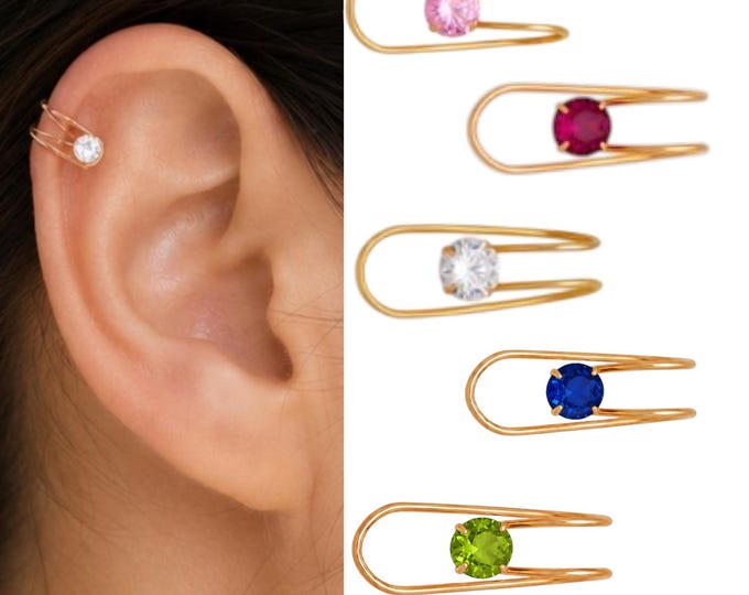 Ear Cuff 14K Real Gold  Non piercing ear Cuffs sold 1 piece select your Natural Gemstone Available.