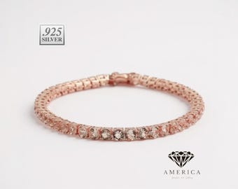 4MM Round Rose Gold Plated Morganite Cubic Zirconia Bracelet 7.25"