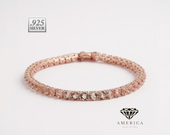 4MM Round Rose Gold Plated Morganite Cubic Zirconia Bracelet 7.25"