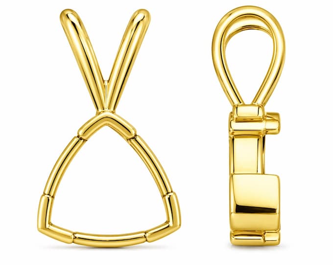 14K Real Solid Gold  Prong Heavy Basket Trillion Shape Pendant Setting sold 1 piece.