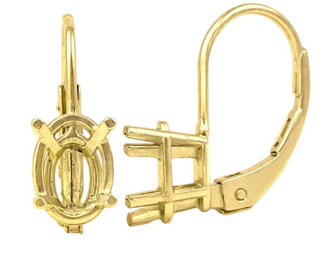 14K Yellow Gold 4-Prong Oval Lever back Wire w/ Round Setting Sold 1 Pair/ 2 pieces.