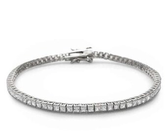 2.50mm Bezel Elegant Princess cut Cubic Zirconia .925 Sterling Silver Tennis Bracelet 7.5" Long Perfect for gift , anniversary, wedding.