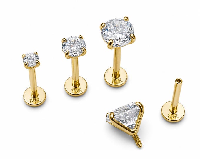 20GA Threaded Screw ON 14K Real Gold Labret  Nose Ring Labret Piercing 6mm 7mm sold 1 piece select your gemstone.
