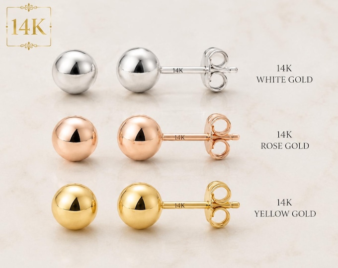 14K Real Gold Polished Ball Shape Earrings  in Push Backing Sold in 1 pair.