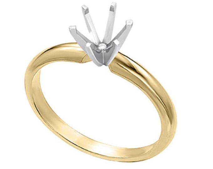 14K Real Solid Gold 6 Prong Half Round Comfort Fit Solitaire Setting Mounting sold 1 piece Size 7.