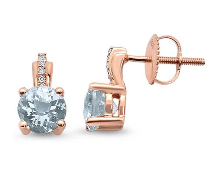 Last Pair 1.03ct 10k Rose Gold Aquamarine & Diamond Drop Stud Earrings