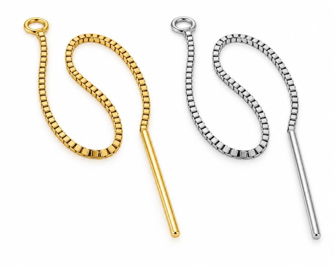14K SOLID GOLD Threader Box Chain Ear wire Earring Threader Earrings, Pull Through Chain Drops, Long Dangle Earring sold 1 piece