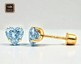 14K Solid Real Gold Heart Shape 4x4mm or 5x5mm Baby Screw Back Earrings  Sold in 1 pair.