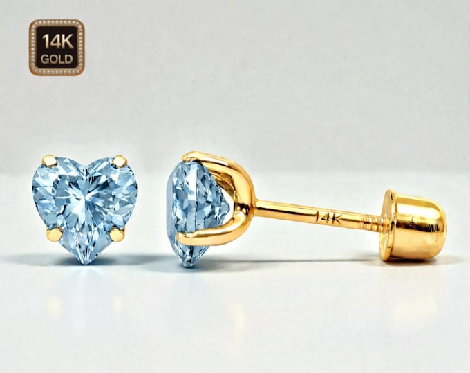 14K Solid Real Gold Heart Shape 4x4mm or 5x5mm Baby Screw Back Earrings  Sold in 1 pair.