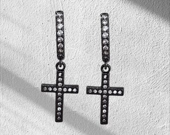Fashion Cross Earring Dangle Stainless Steel sold in 1 pair earrings Huggies hoop.