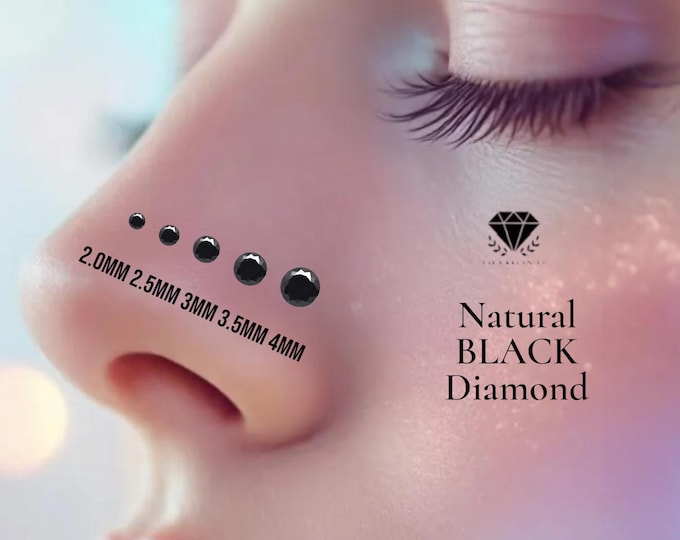 Natural Black Diamond 14K Gold Nose Stud 20 GA Piercing , Real Gold 14K ,  20 GAUGE sold 1 piece Natural Black Diamond .