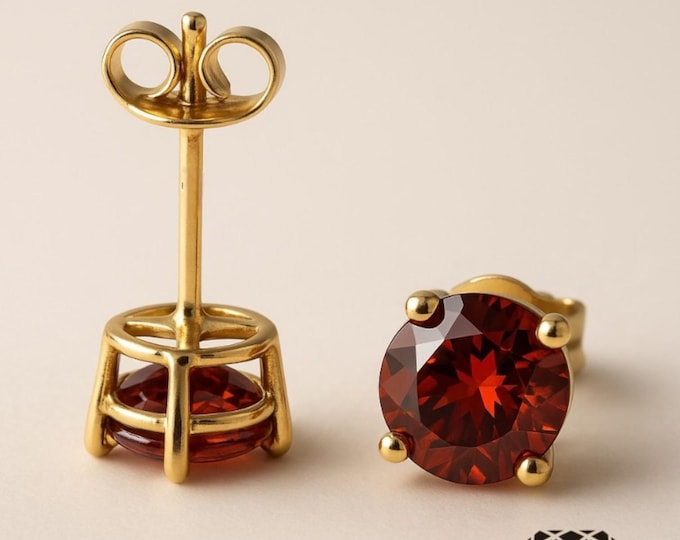Natural Garnet with Yellow Sterling Silver Rhodium Screw Backing 925 Natural Garnet gemstone.