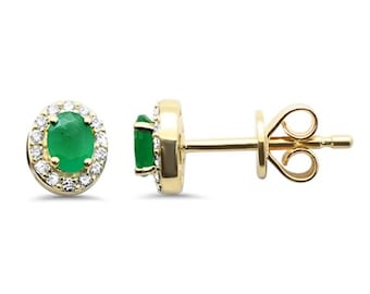 14K Solid Gold Earrings Natural Gemstone with Blue Sapphire or Natural Emerald 1 pair per set earrings stud .
